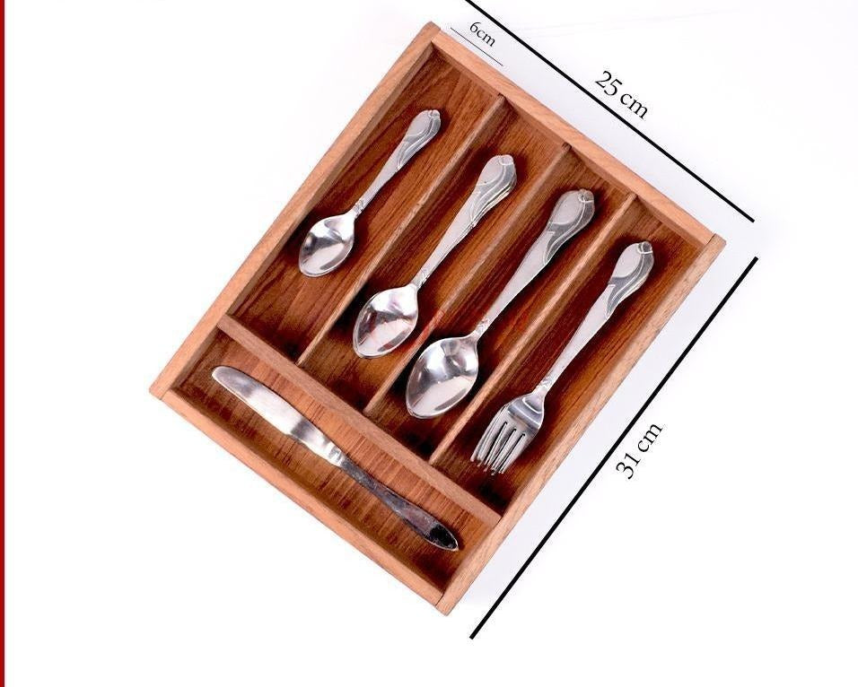 Wood Utensil Holder & Flatware Organizer Tray