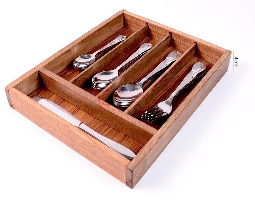 Wood Utensil Holder & Flatware Organizer Tray